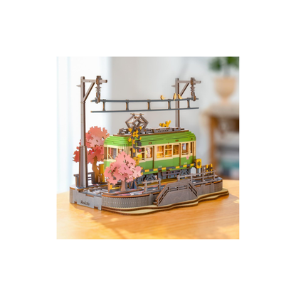 Rolife Cherry Blossom Journey 3D Wooden Puzzle | DIY LED Train Model with Japanese Style Decor