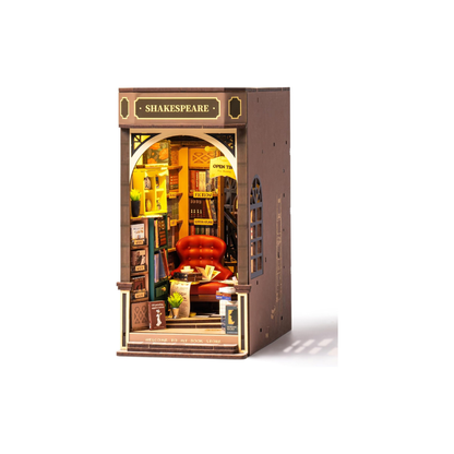 Rolife Bookstore Book Nook Kit | 3D Wooden Puzzle Miniature Shelf Decor with LED Light