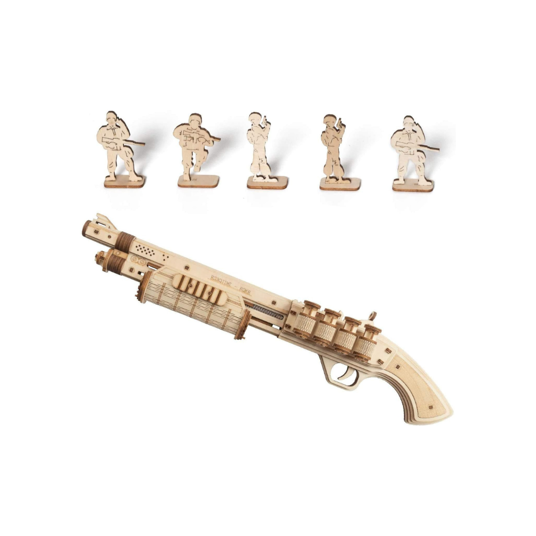 ROKR Terminator M870 3D Wooden Puzzle Gun | DIY Rubber Band Toy Model Kit