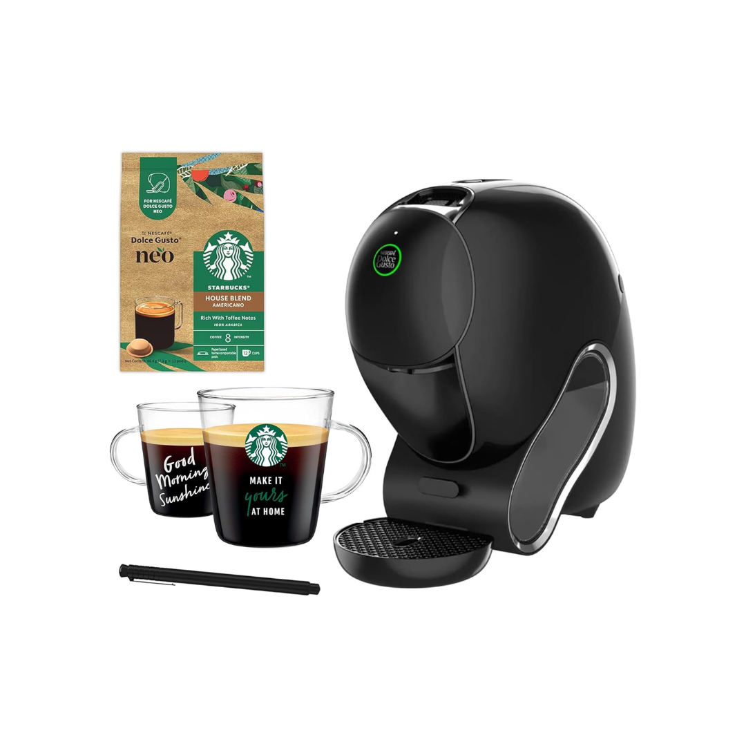 Nescafe Dolce Gusto Neo Black Starbucks Experience Set | Coffee Machine with Premium Starbucks Coffee Pods