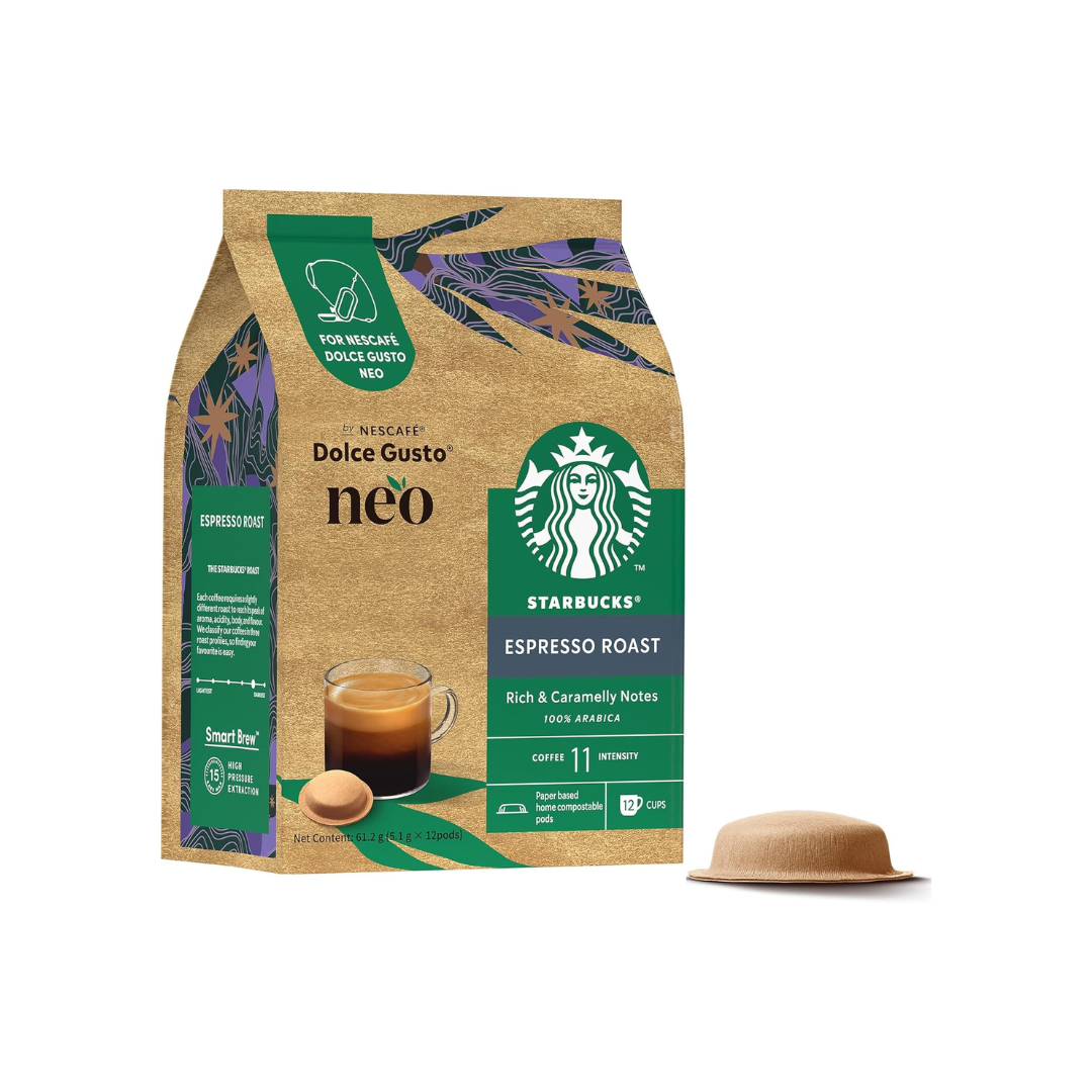 Nescafe Dolce Gusto Neo Starbucks Espresso Roast 12-Piece Paper Coffee Pods | Premium Black Coffee