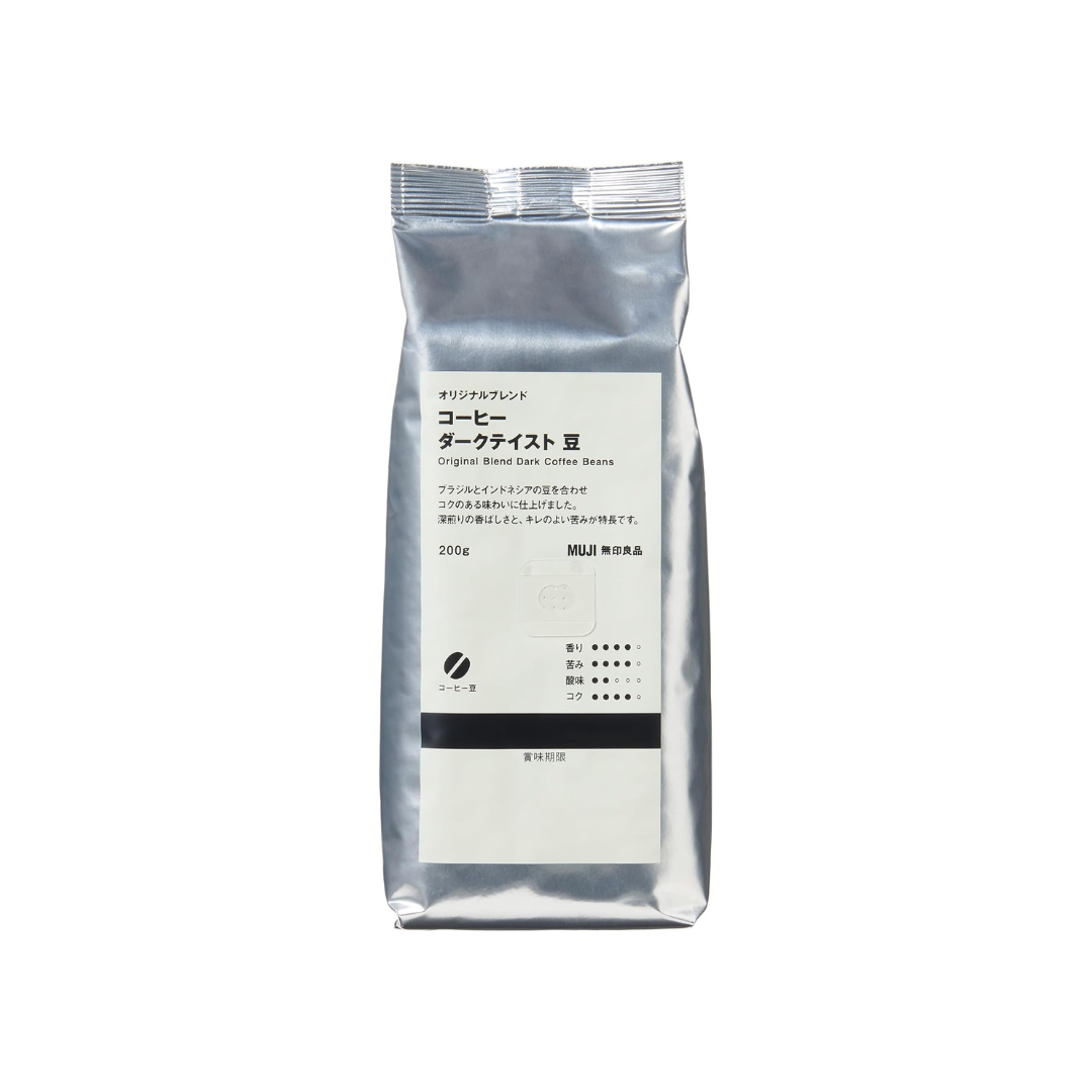 MUJI Original Blend Coffee Beans Dark Roast 200g | Rich &amp; Bold Whole Beans | Deep Roasted Aroma | Brazilian &amp; Indonesian Blend