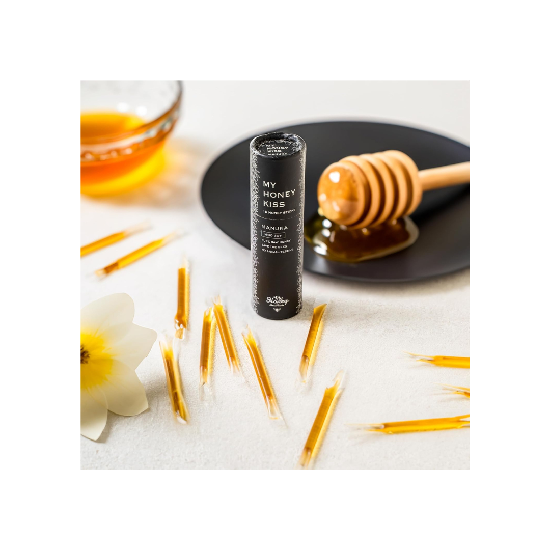 MYHONEY KISS MANUKA Honey Stick | 100% Hungarian Acacia Honey | Portable Throat Care | Individually Wrapped