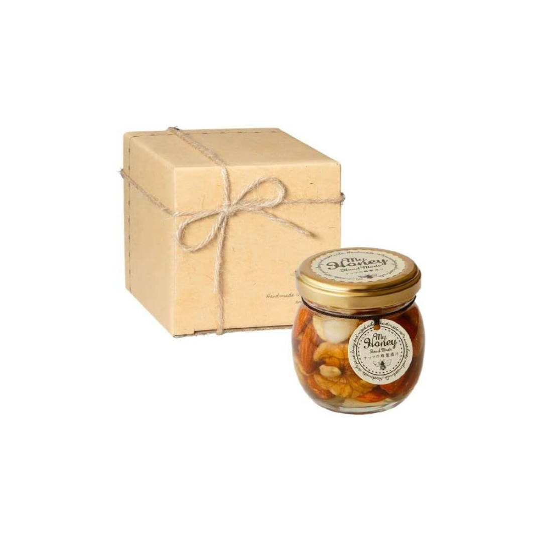 MYHONEY Nut Honey Glazed M 90g | Premium Honey-Coated Nuts | Natural Craft Gift Box with Hemp Cord Ribbon