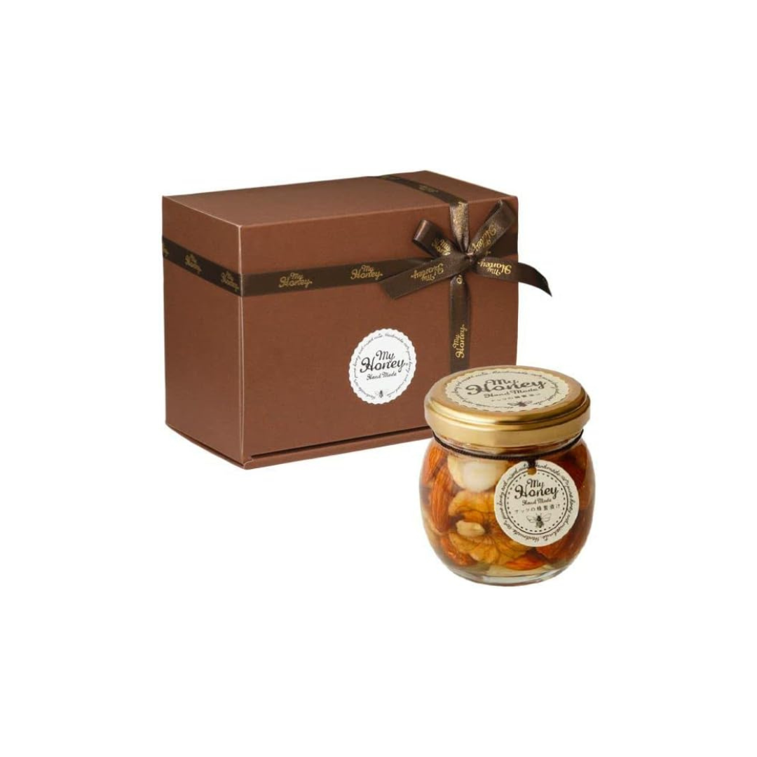 MYHONEY Honey-Pickled Nuts M 90g | Premium Honey Nuts | Brown Gift Box with MYHONEY Logo Ribbon