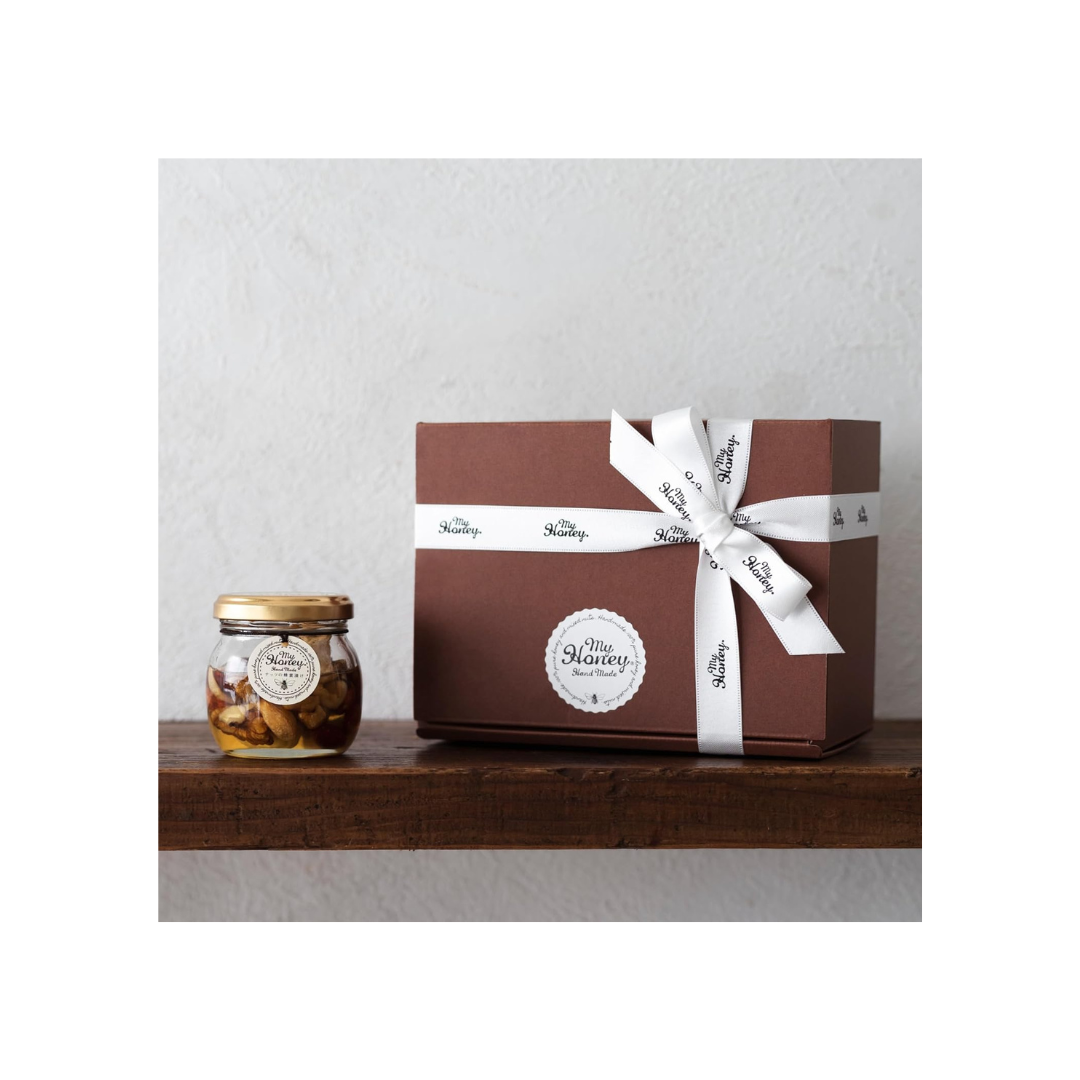 MYHONEY Marinated Honey Nuts 90g | Premium Honey-Coated Nuts | Brown Gift Box with White MYHONEY Logo Ribbon