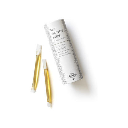 MYHONEY KISS ACACIA Honey Sticks | 100% Pure Hungarian Acacia Honey | Individually Wrapped | Natural Throat Care | Portable Honey Sachets