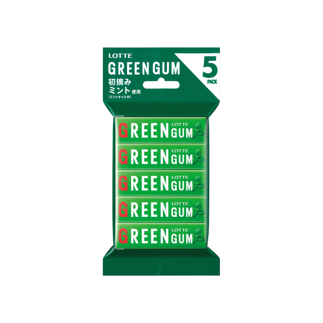 Lotte Green Gum 5-Pack | First Picked Mint | 9 Strips x 5 Packs | Made in Japan