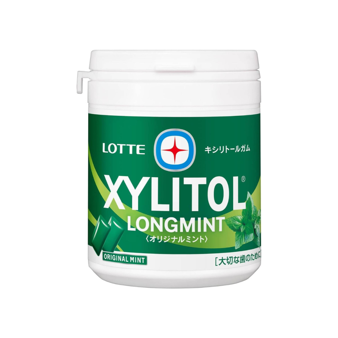 Lotte Xylitol Gum, Long Mint (Original Mint), Family Bottle, 4.8 oz (133 g) | Made in Japan