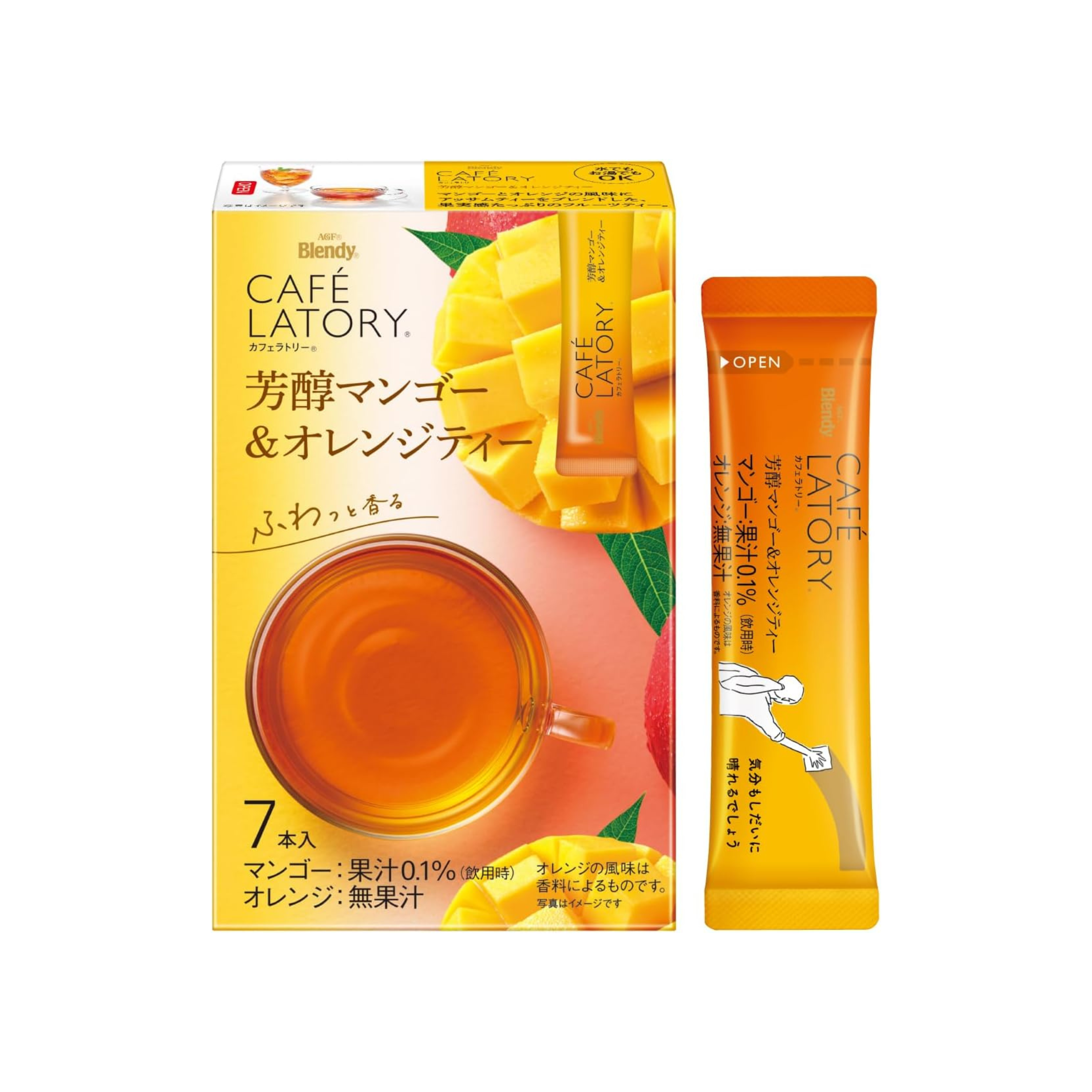 AGF Blendy Cafe Latory Sticks Rich Mango &amp; Orange Tea 7 Sticks | Made in Japan