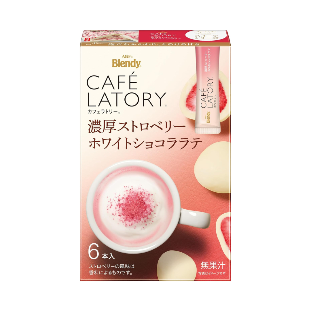 AGF Blendy Cafe Latte Thick Strawberry White Chocolate Latte, 6 Sticks | Made in Japan