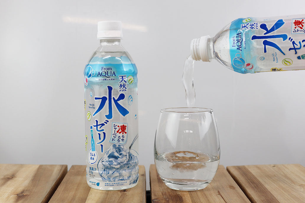 From AQUA Natural Water Jelly poured into a glass