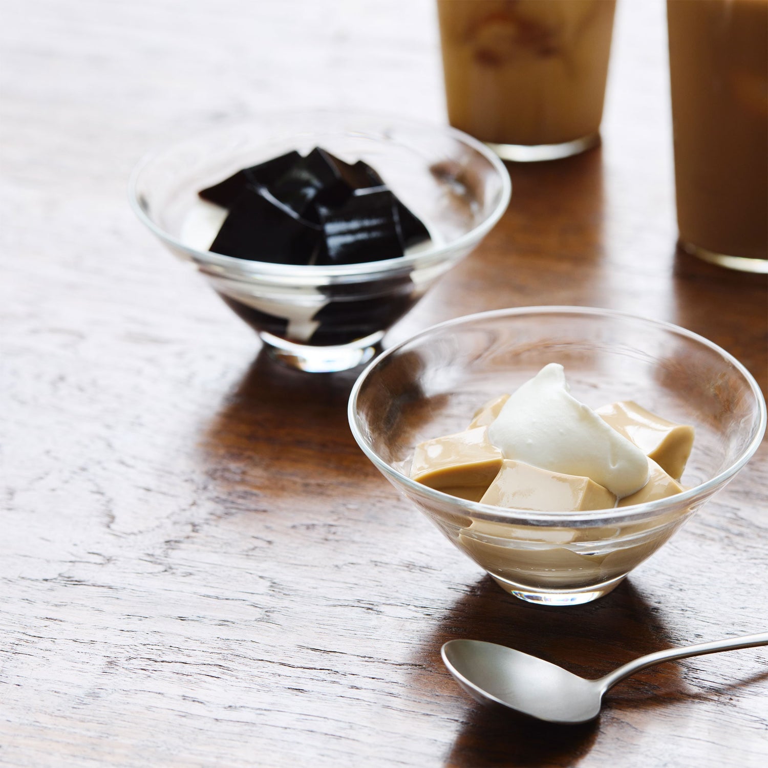 MUJI coffee milk pudding serving suggestion with cream