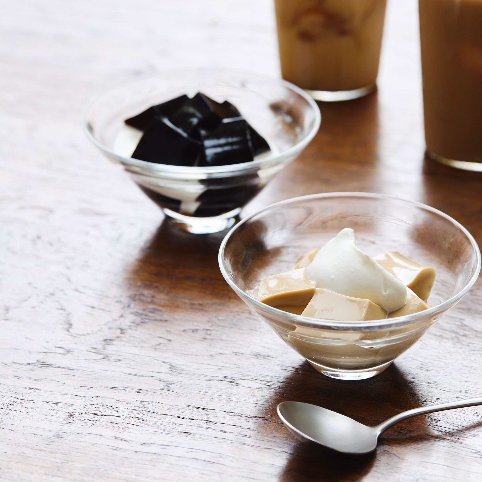 MUJI coffee milk pudding serving suggestion with cream