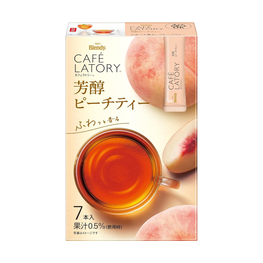 AGF Blendy Cafe Latory Sticks, Rich Peach Tea, 7 Sticks | Made in Japan