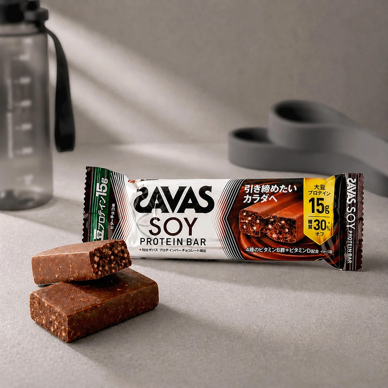 Meiji SAVAS Soy Protein Bar Bitter Chocolate with chocolate bar pieces